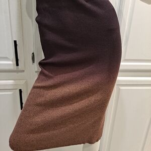 Nine West Purple to Brown Gradient Ribbed Pencil Midi Sweater Skirt